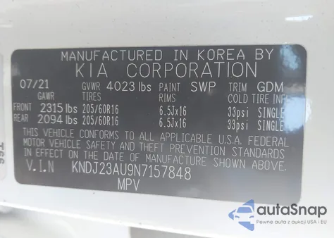 2022 Kia Soul Lx z USA, uszkodzony, nr VIN KNDJ23AU9N7157848